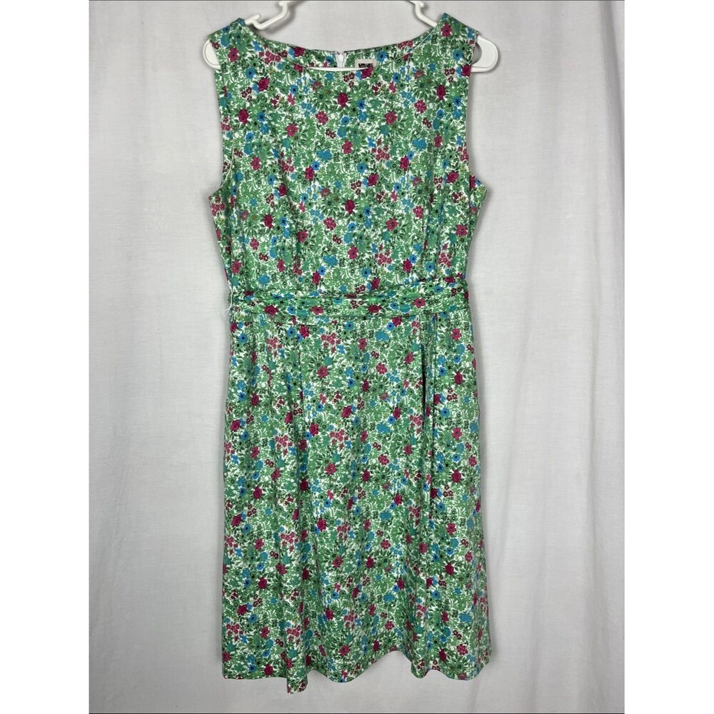 Anne Klein Green Floral Sleeveless A Line Midi Dress with Belt